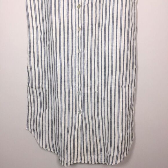 100% linen maxi skirt pockets elasticated waist blue stripe beachy coastal Sz L - Picture 3 of 7